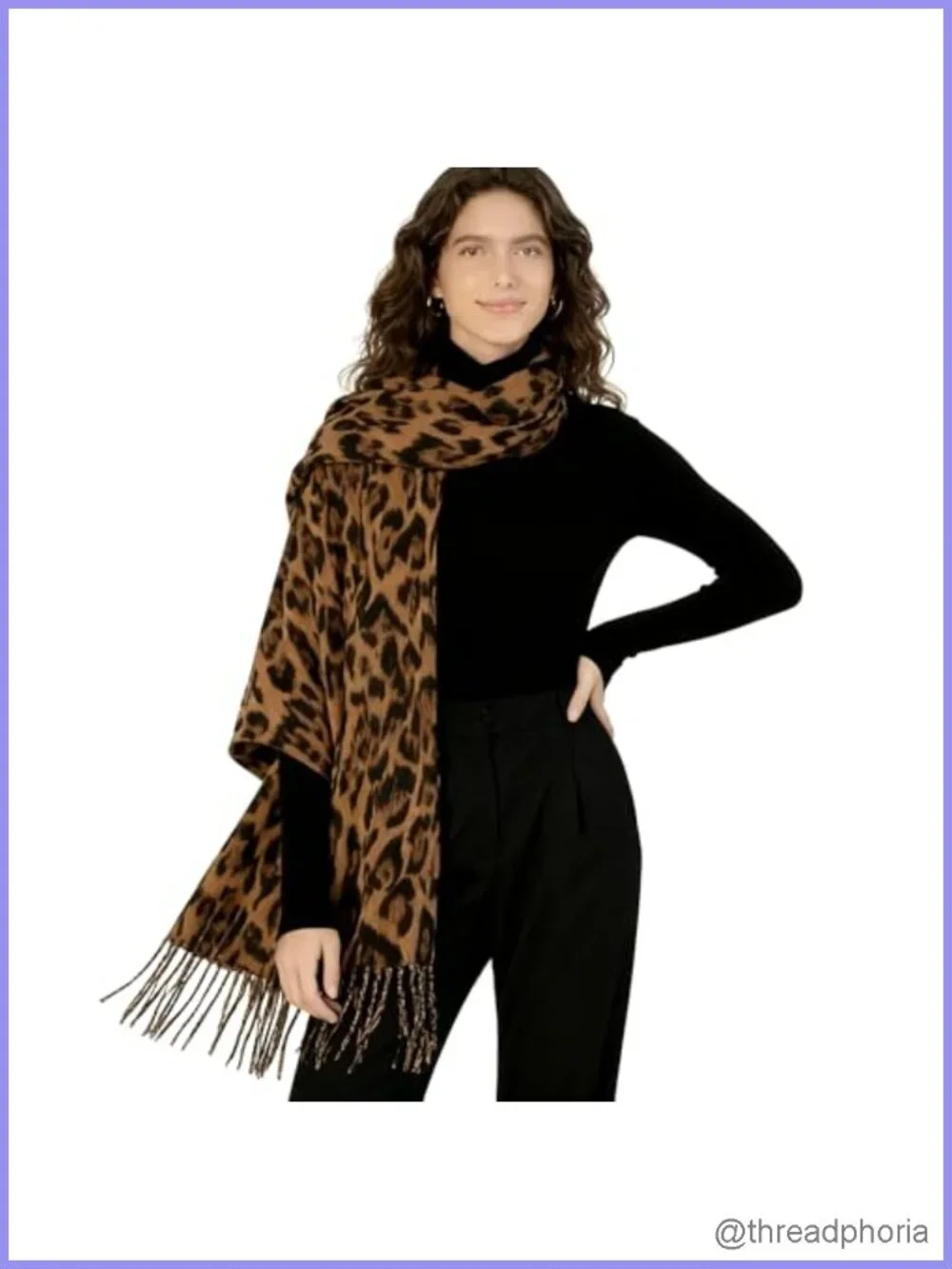 Leopard Winter Scarf Long Double-sided Oversize with Tassels Cozy Warm Shawl
